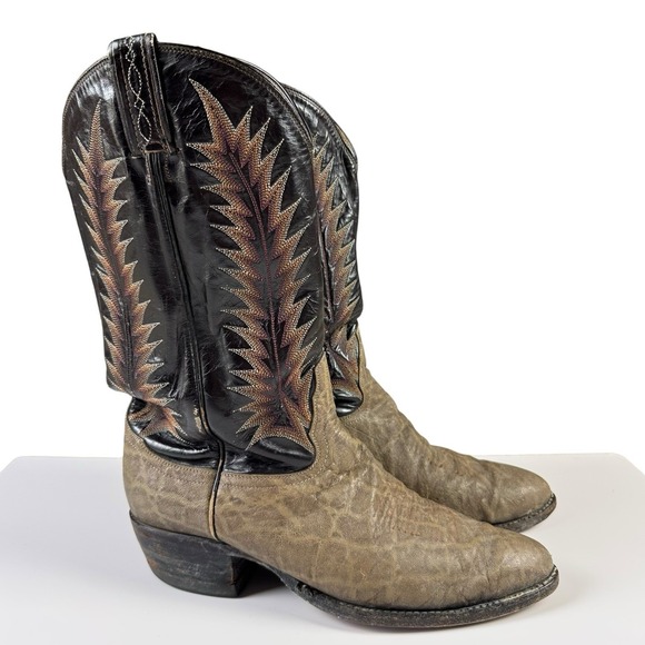 Tony Lama Vintage 70's 8501 Brown Exotic Leather 🐘 Print Cowboy Boots Sz 10.5 D